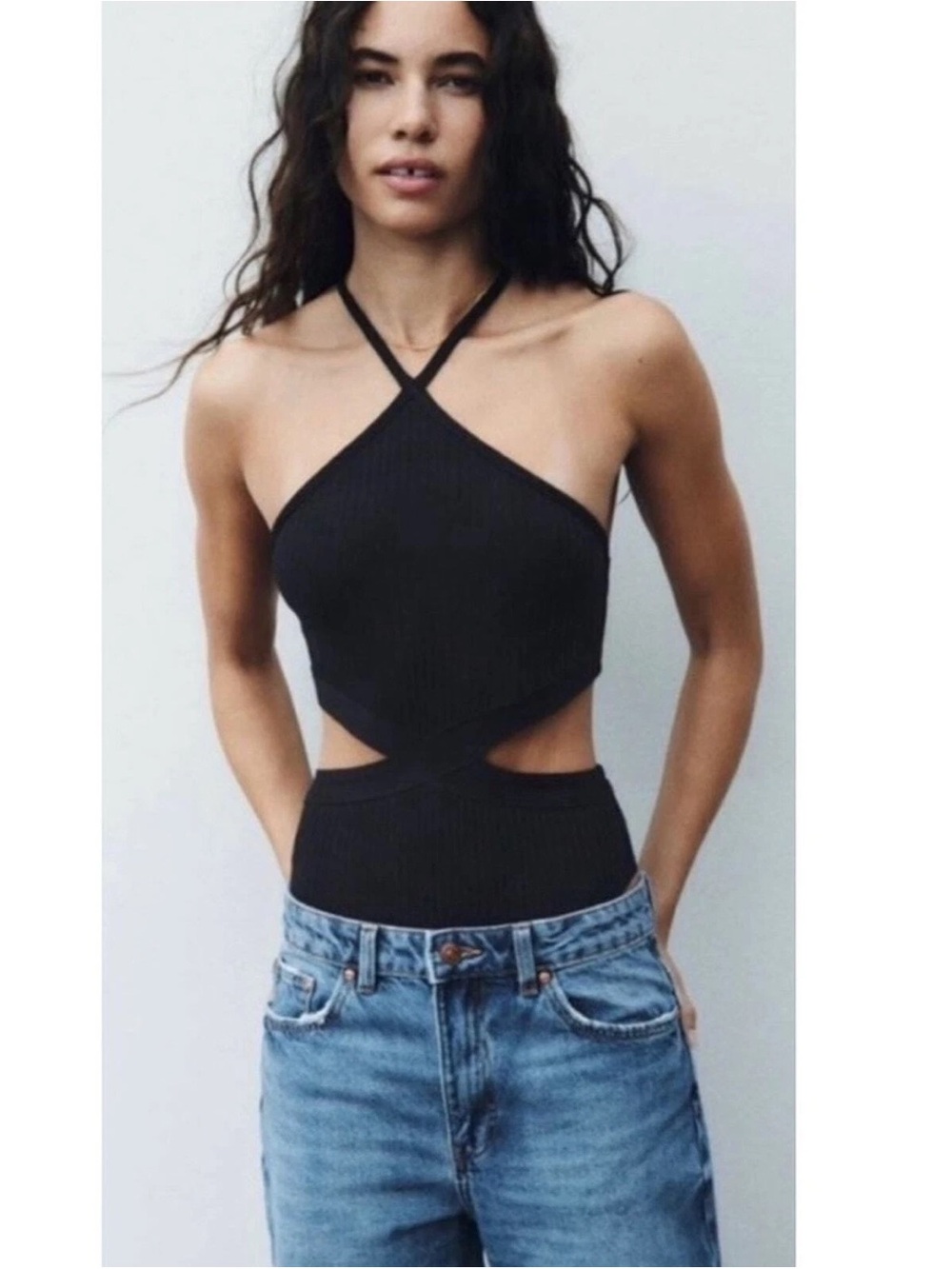 NWT Zara Cut Out Halter Bodysuit – Black – M